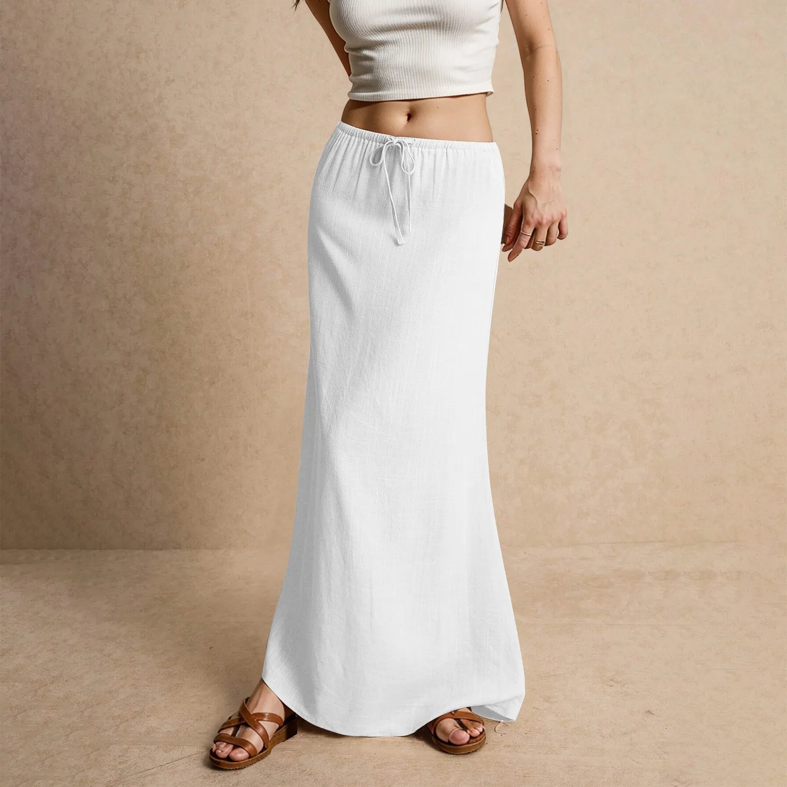 Jupe longue d'été pour femmes, taille basse, coupe évasée, décontractée, moulante, pour la plage, vêtements pour femmes