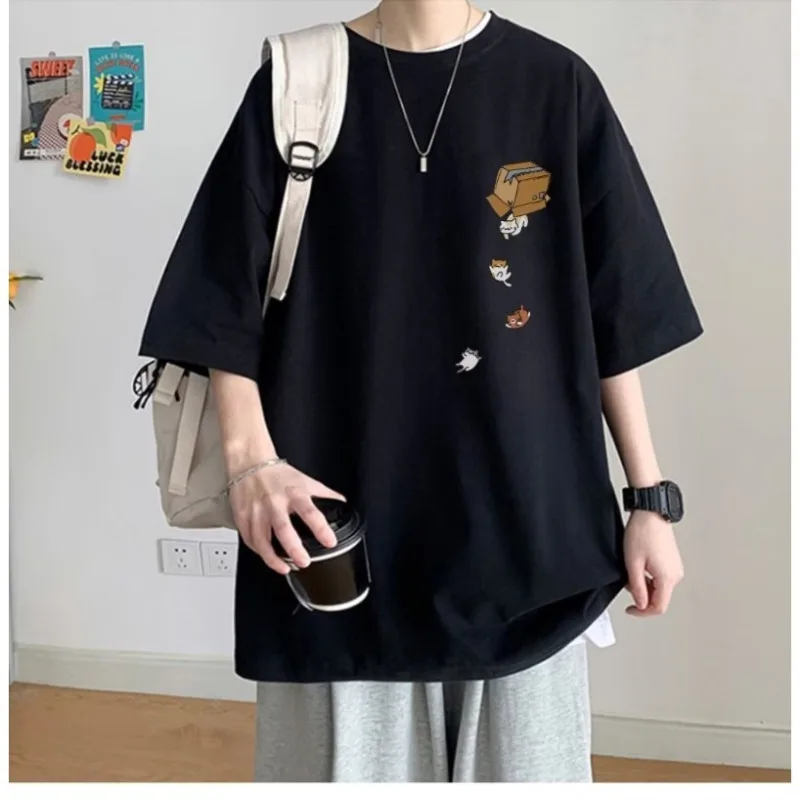 T-shirt pour homme polyvalent, tendance, ample et confortable — 100 % coton avec motif imprimé