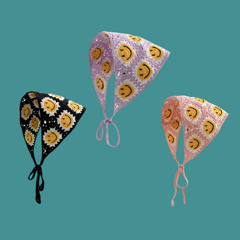 Happy Face-Écharpe triangulaire pour femme, bande de sauna, chapeau, fleur, crochet, fleur