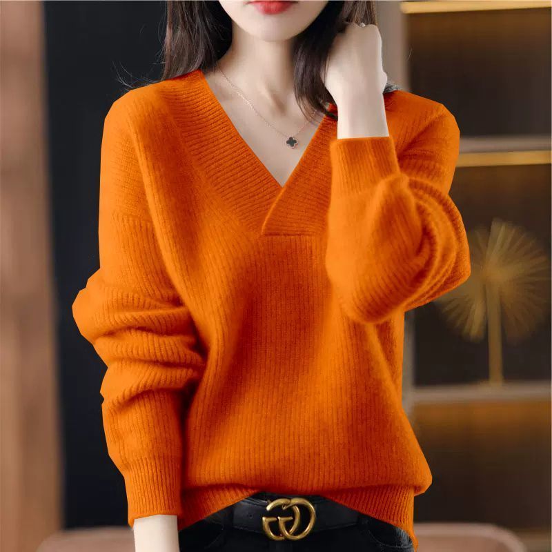 Nouveaux pulls et pulls à col en V pour femmes 2026, manches longues, couleur unie, pull décontracté court en tricot pour femme, automne-hiver