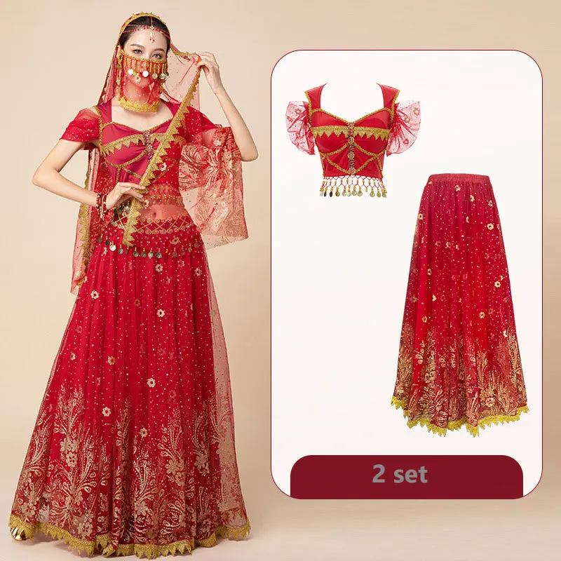 Femmes Festival Halloween Cosplay danse du ventre haut robe adulte indien arabe jasmin Sari fantaisie Rave Bollywood tenue Costume Costume