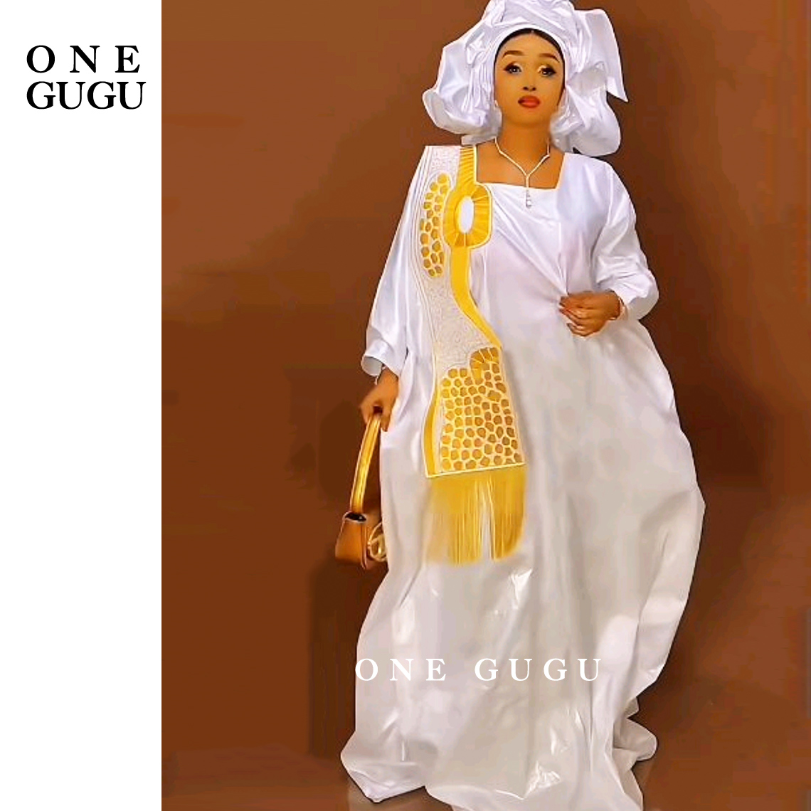 Mariage traditionnel africain Bazin Riche Boubou et écharpe avec des glands blanc et or broderie bassin Dashiki robes nigérianes