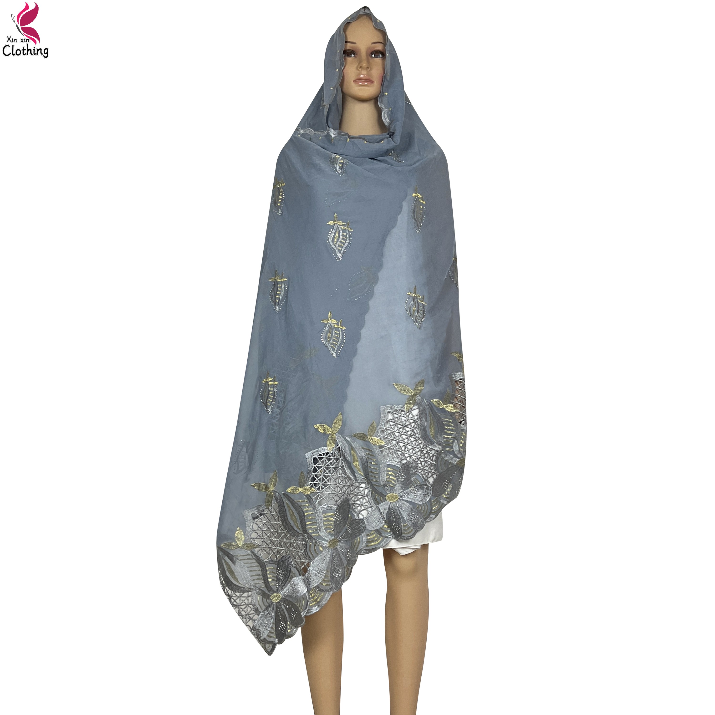 Écharpe africaine en mousseline de soie de haute qualité pour femmes, écharpe douce, motif brodé musulman, Hijab, dubaï, Islam, dernière collection 2024