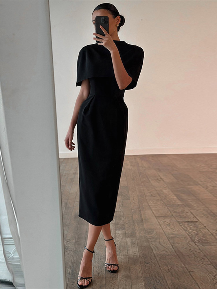 Ensemble élégant 2 pièces pour femme : Robe châle unie à manches courtes et taille cintrée, collection Printemps-Été 2026