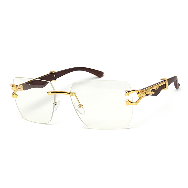 Lunettes de soleil d'extérieur à monture léopard carrée sans bords pour hommes et femmes, dégradé de styliste, mode Vintage, lunettes de luxe