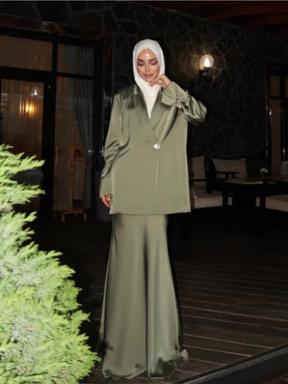 Eid Musulman Ensemble Femmes Satin Top Chemise Jupe 2 Pièces Ensemble Chemisier Solide Manches Longues Chemises Costumes Arabe Dubaï Musulman Ensembles 2025