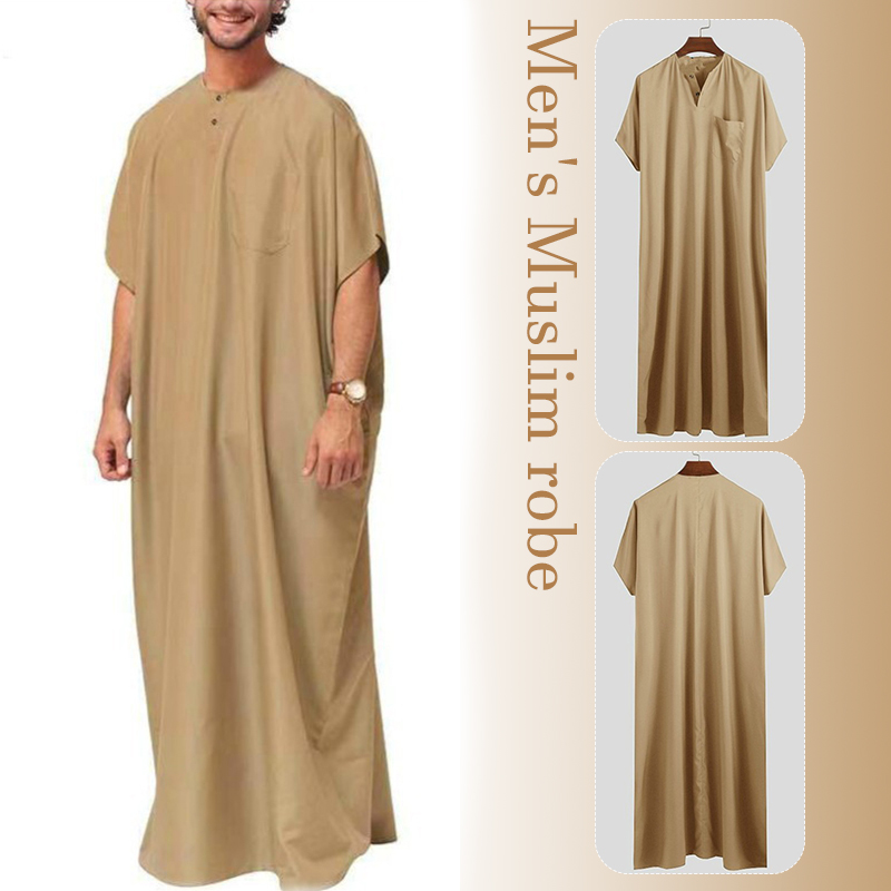 Caftan musulman à manches courtes pour hommes, vêtements de loisirs amples, vêtements musulmans d'été, vêtements arabes islamiques, pays du moyen-orient