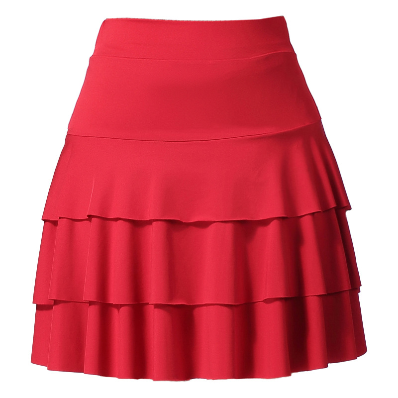 Jupe de danse latine grande taille pour femme adulte, jupe mi-longue à trois couches superposées, pour la danse carrée, le cha-cha et la danse sociale moderne