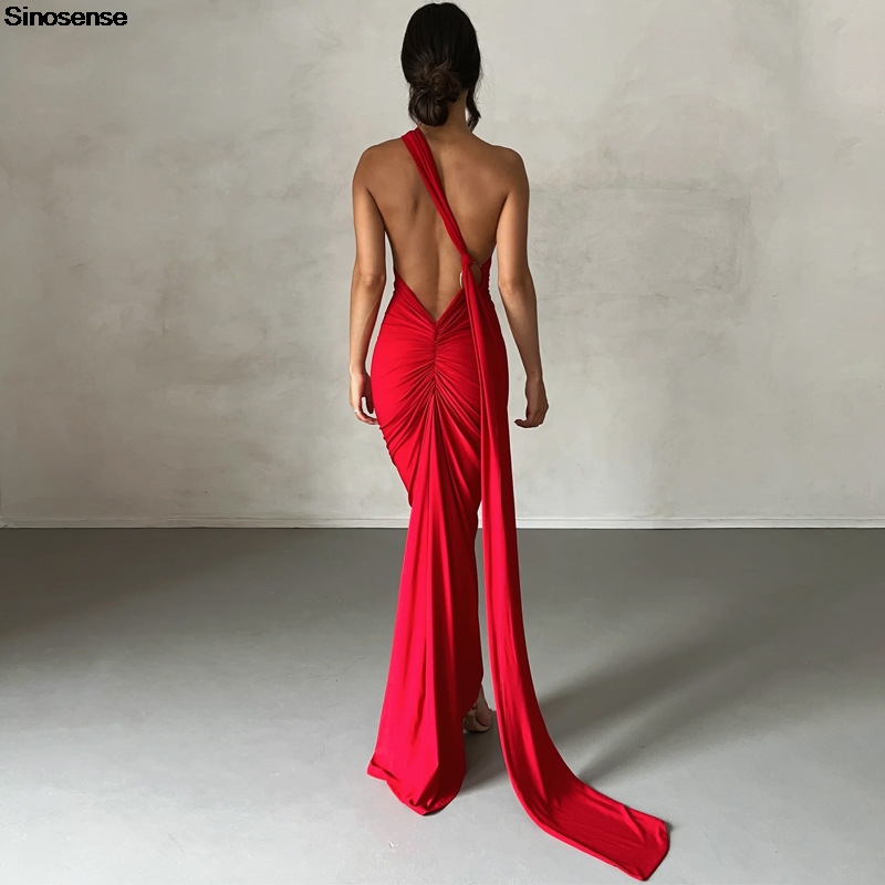 Robe longue de soirée élégante pour femmes, Sexy, dos nu, dos ouvert, froncée, Slim, moulante, formelle, pour invités de mariage, Maxi