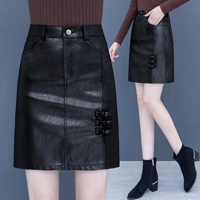 Printemps automne hiver jupe en cuir femmes nouvelle mode noir marron taille haute PU a-ligne jupes grande taille S-5XL femme jupes Midi