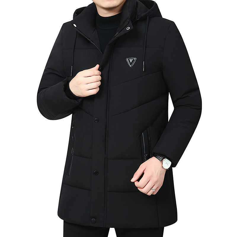Manteau d'hiver à capuche en coton pour hommes, Parkas épais, couleur unie, Cardigan rembourré, longueur Midi, fermeture éclair, veste chaude pour hommes