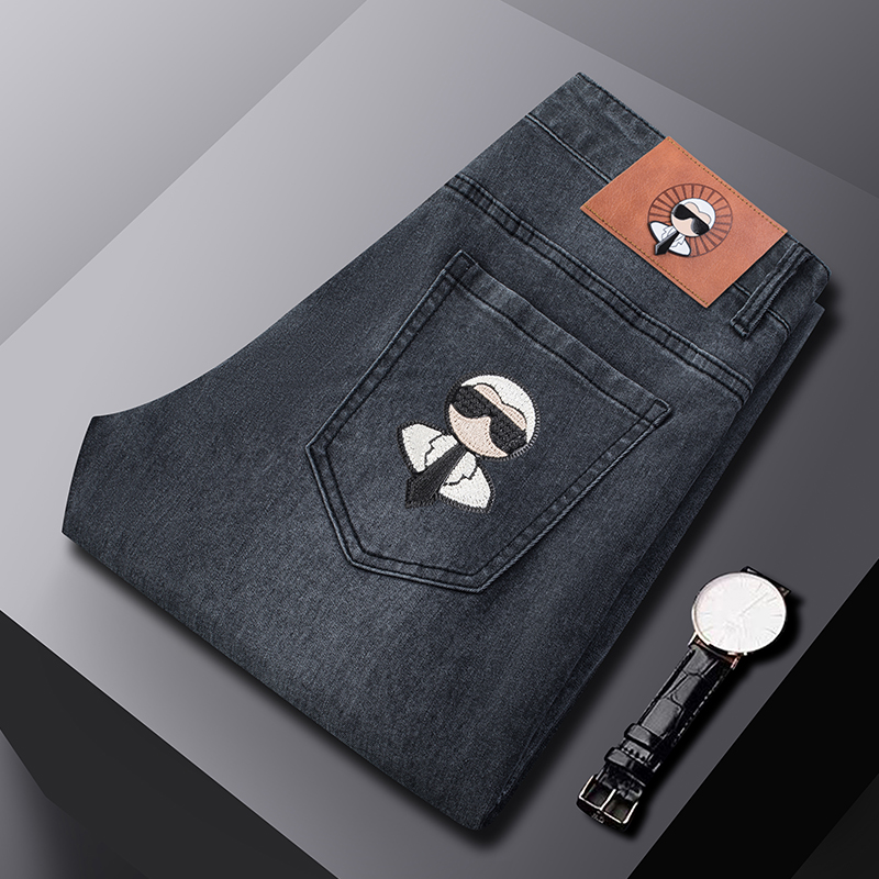 Jeans pour hommes tendance, coupe droite extensible, décontractés, coupe slim, pantalon en denim, marque masculine, design de luxe, pantalon classique pour affaires