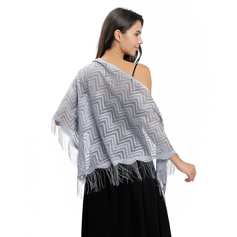 Châle Triangle ondulé en dentelle élégante, maille creuse, écharpe fine et respirante à pampilles, robe de soirée, châle polyvalent