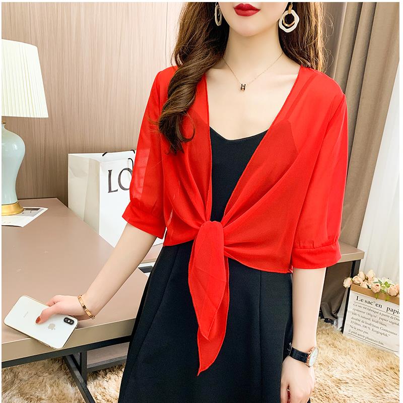 Veste ronde en mousseline de soie pour femme, demi-manche, pure, douce, BEmbed o haussement d'épaules, devant ouvert, cardigan pour manteau de fête