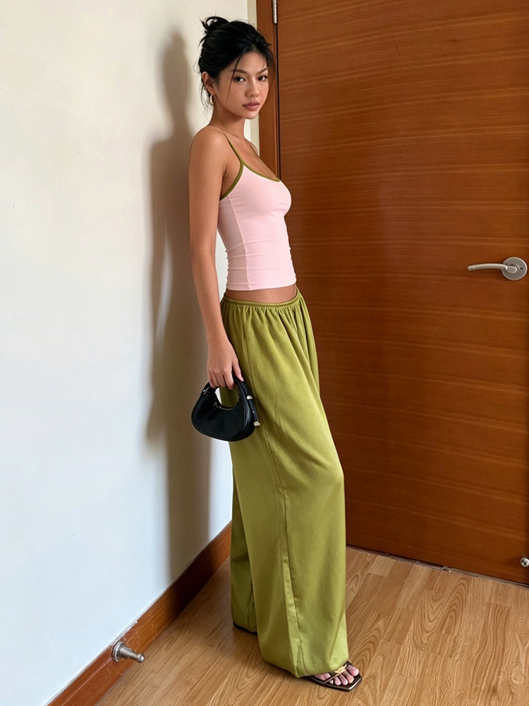 Nouvel ensemble 2 pièces sexy et chic pour femme : Camisole moulante à col bas et dos nu avec blocs de couleur tendance + Pantalon droit – Tenue décontractée et mode