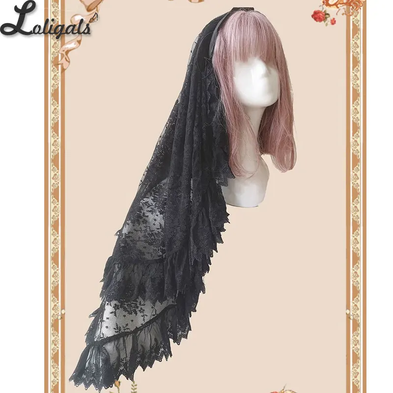 Infanta-Gothic Black Lolita Veil, Longueur du coude, Maille, 2 couches