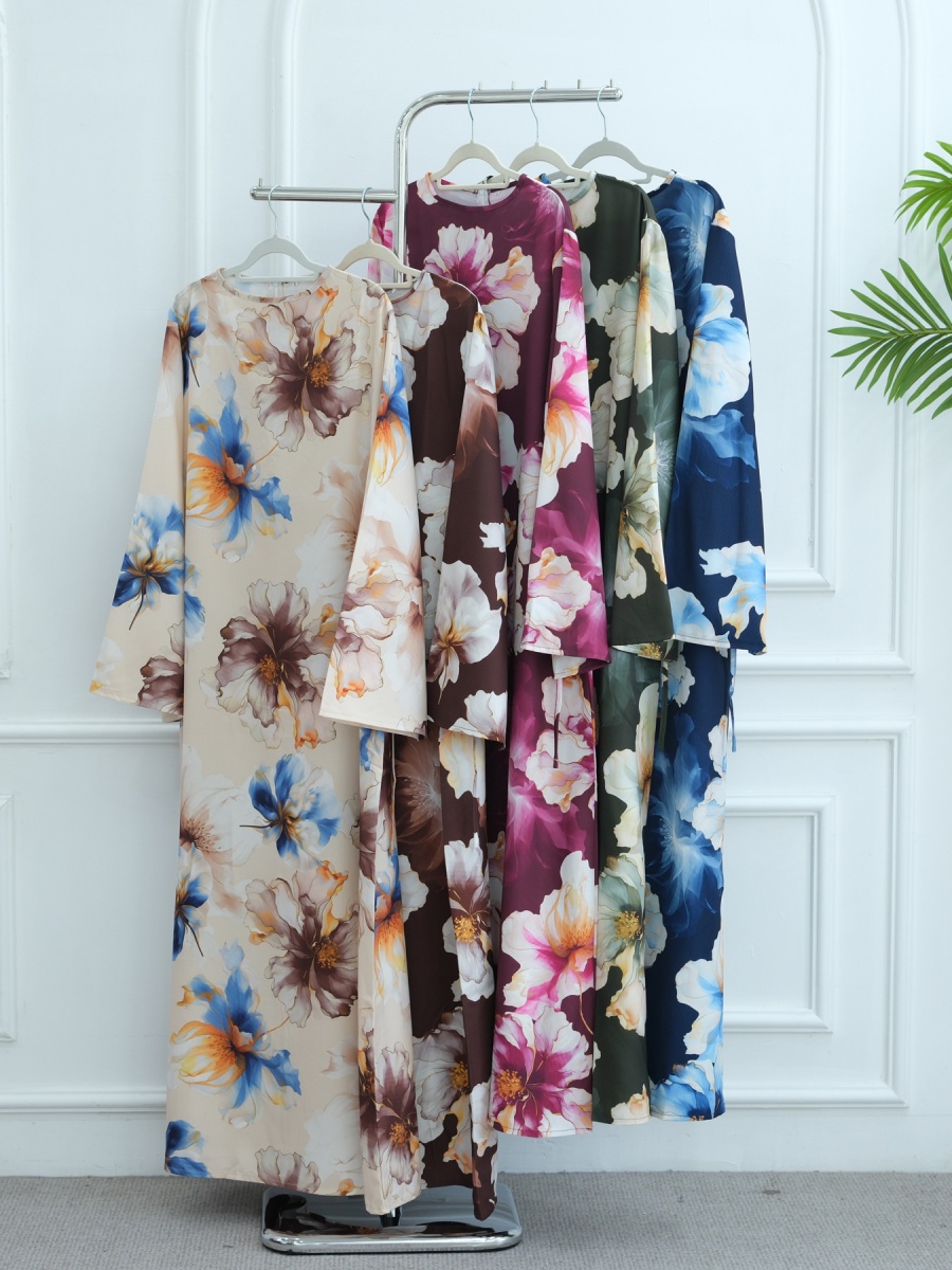 Abaya longue à imprimé floral de luxe pour femmes musulmanes du Moyen-Orient, robe modeste de Dubaï, kaftan, robe de Ramadan, vêtements islamiques pour femmes, Kebaya
