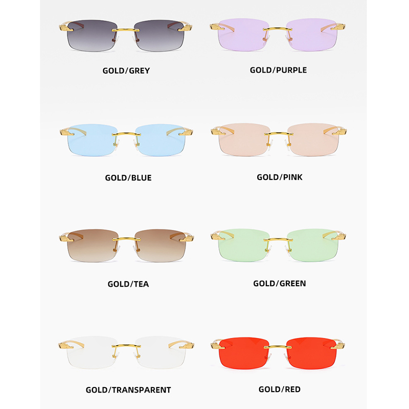 Lunettes de soleil carrées sans monture pour hommes et femmes, lunettes de soleil vintage, UV400, marque de luxe, populaire, voyage, conduite, métal, mode