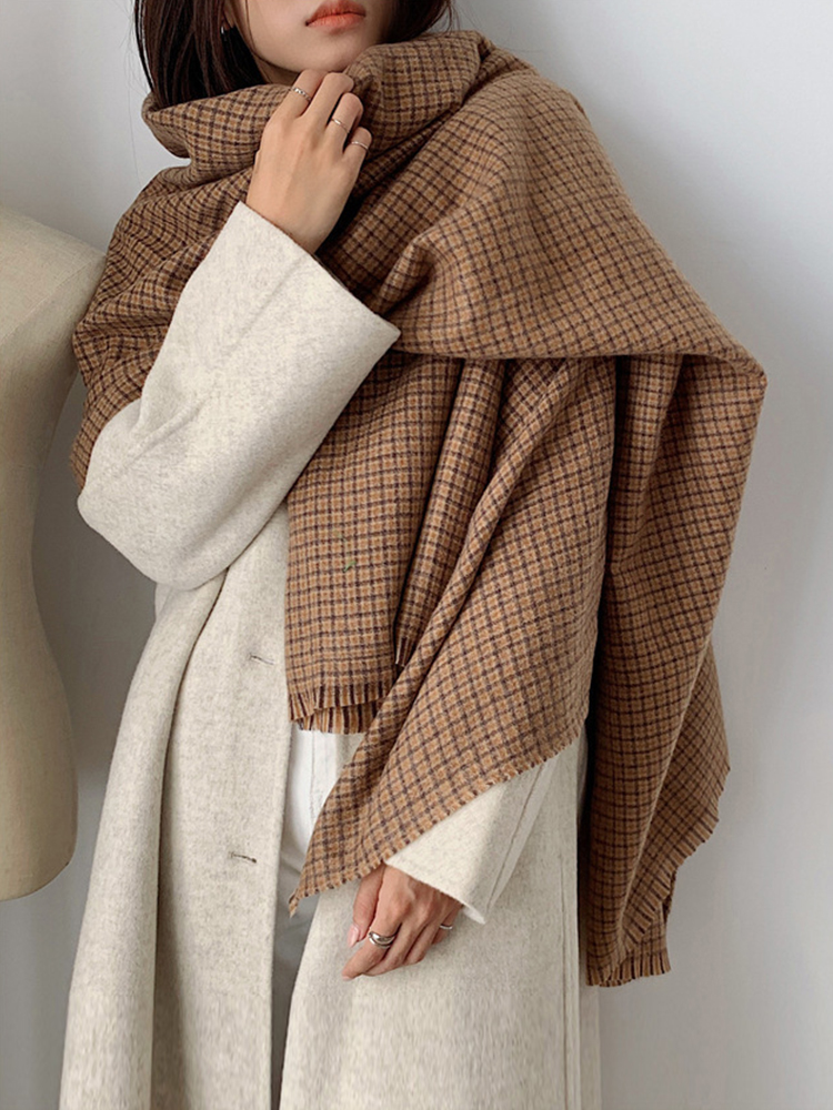 Écharpe à carreaux en cachemire unisexe, Hijab chaud, Mujer, Bufandas, châle rond, vintage, décontracté, femmes, hommes, hiver