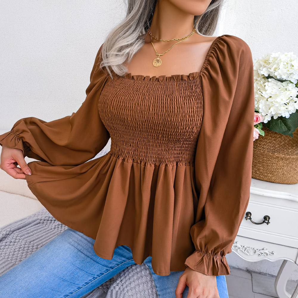 Chemisier en mousseline de soie pour femmes, couleur unie, manches longues, volants, haut péplum, blanc, rouge, vert, bleu, noir, vêtements pour femmes, 2026