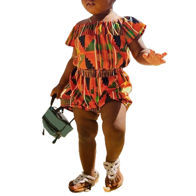 Combinaison africaine imprimée Boho Ankara, manches courtes, combishort d'été pour bébés filles, barboteuse traditionnelle, vêtements pour bébés en bas âge