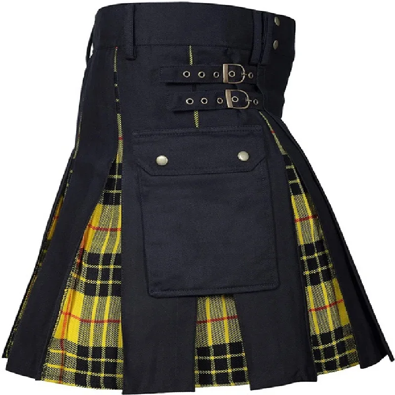 Kilt pour homme, kilt utilitaire, kilt hybride en jean 100% coton, kilt traditionnel pour homme à plis carrés modernes en tartan