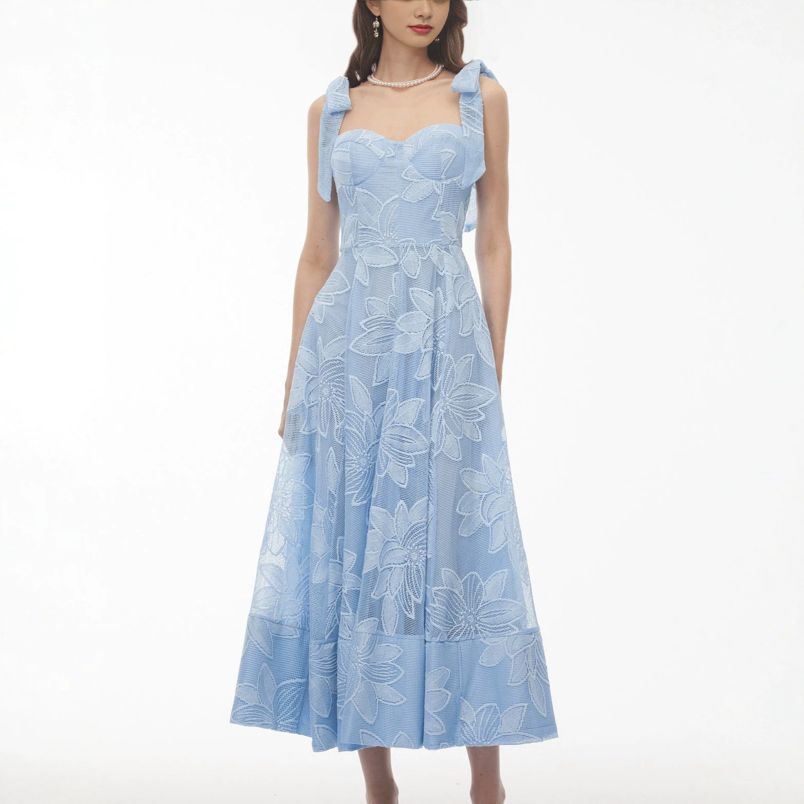 Robe de soirée élégante brodée dos nu, taille haute, jupe trapèze longue, style raffiné, avec nœud papillon, pour femme, modèle transfrontalier
