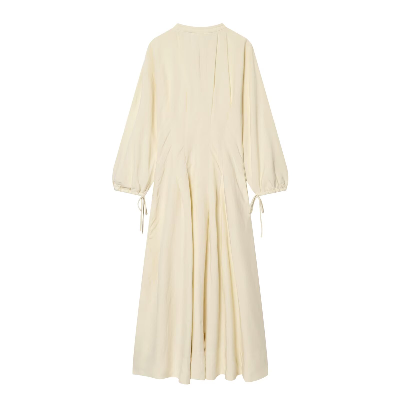 Robe plissée beige élégante à manches longues et col rond pour femme, coupe ajustée, style bohème, jupe trapèze, idéale pour les fêtes, la plage et les vacances d'été