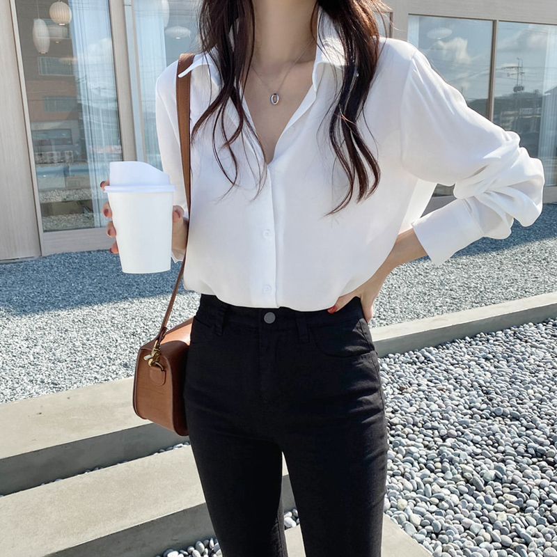 Femmes Chemise Classique En Mousseline De Soie Chemisier S-4XL Plus La Taille At À Manches sulfChemise Dame Simple Style Y-Femme Vêtements Nouveau Blusas 6830