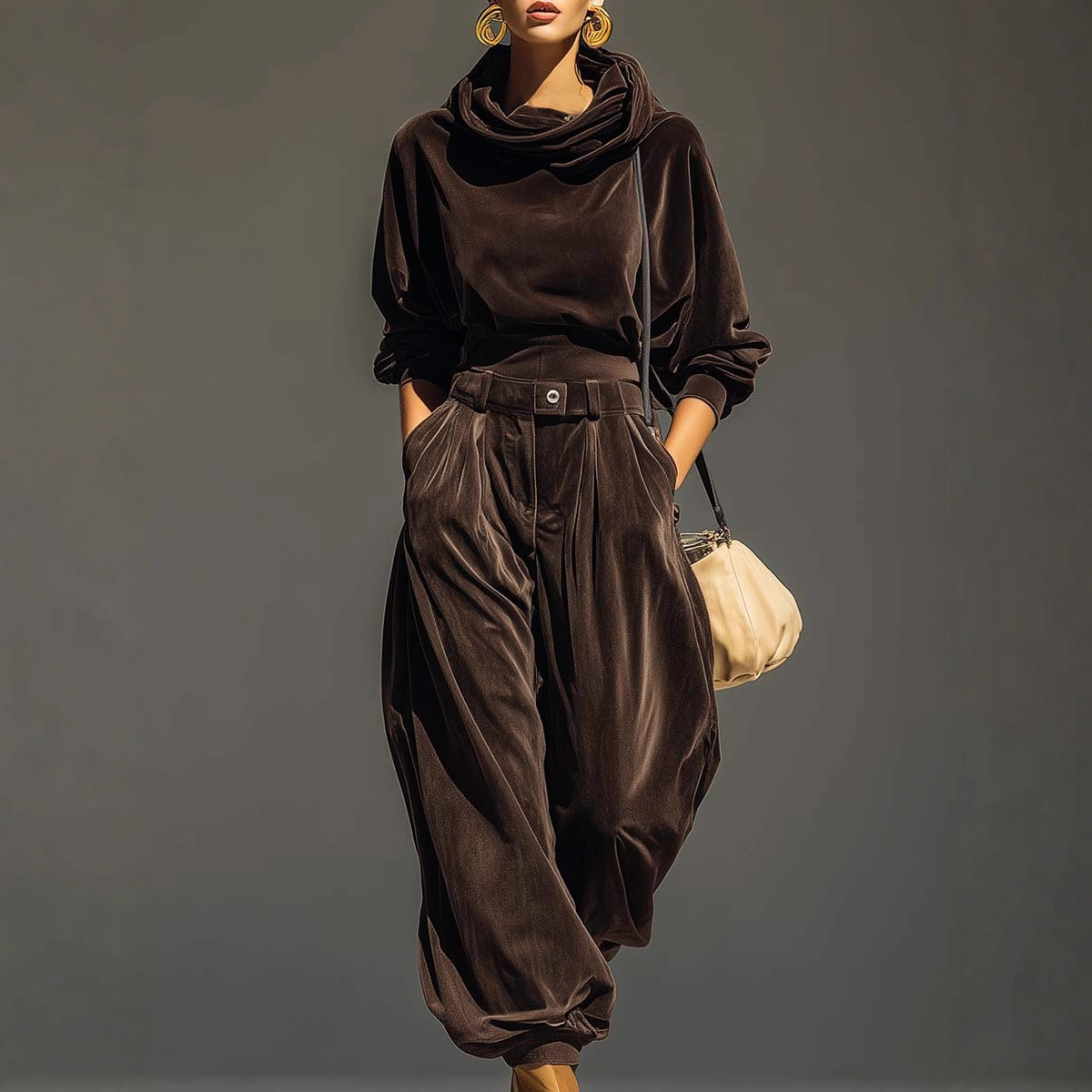 Ensemble deux pièces haut à capuche et manches longues pour femmes, avec pantalon sarouel ample, tendance 2025