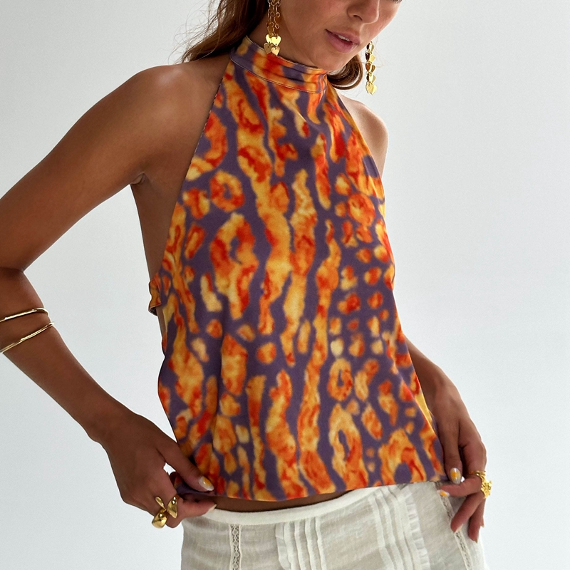 Boho Sexy dos nu vacances plage Camisoles gilet femmes Y2k imprimé graphique licou débardeur été sans manches sortie hauts courts