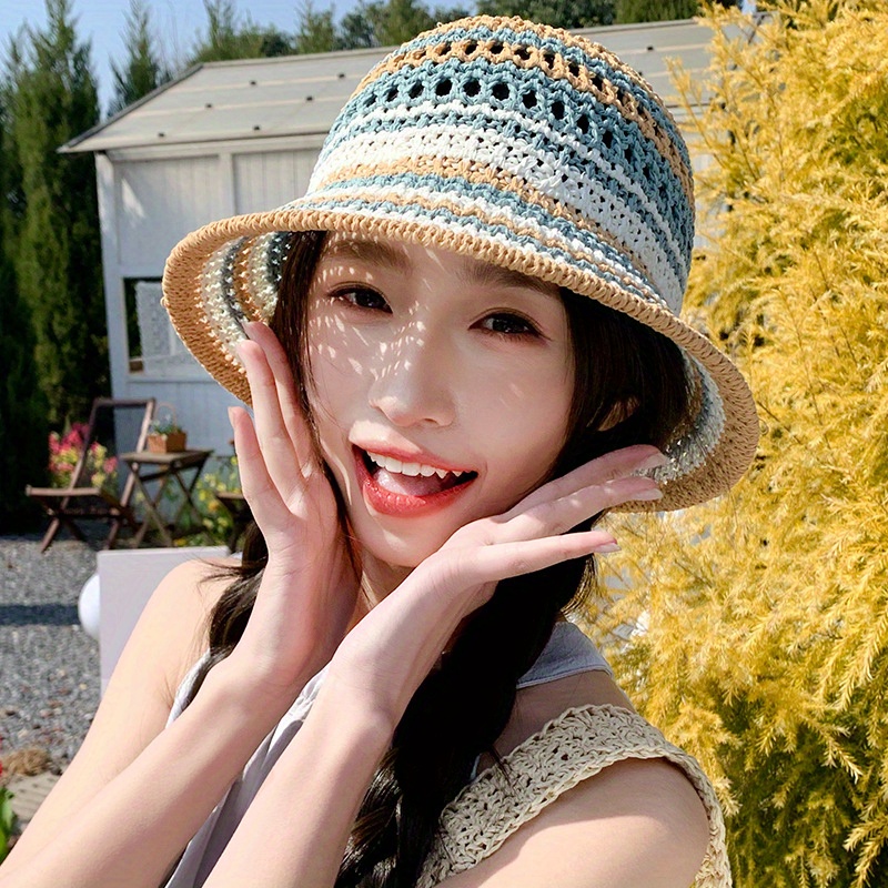 Chapeaux de plage pour femmes, chapeau en tricot bohème, Bonnet d'été en macramé tissé à la main, chapeaux d'été pour femmes