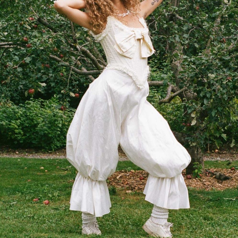 Pantalon lanternes élégant pour femme, taille élastique, coupe ample, couleur unie, avec nœud à nouer au dos, long, style Y2K chic streetwear