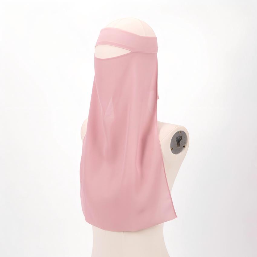 RIMAIRE Niqab Couvre-Visage en Mousseline de Soie Couleur Unie avec Ruban et Cordon Nasal