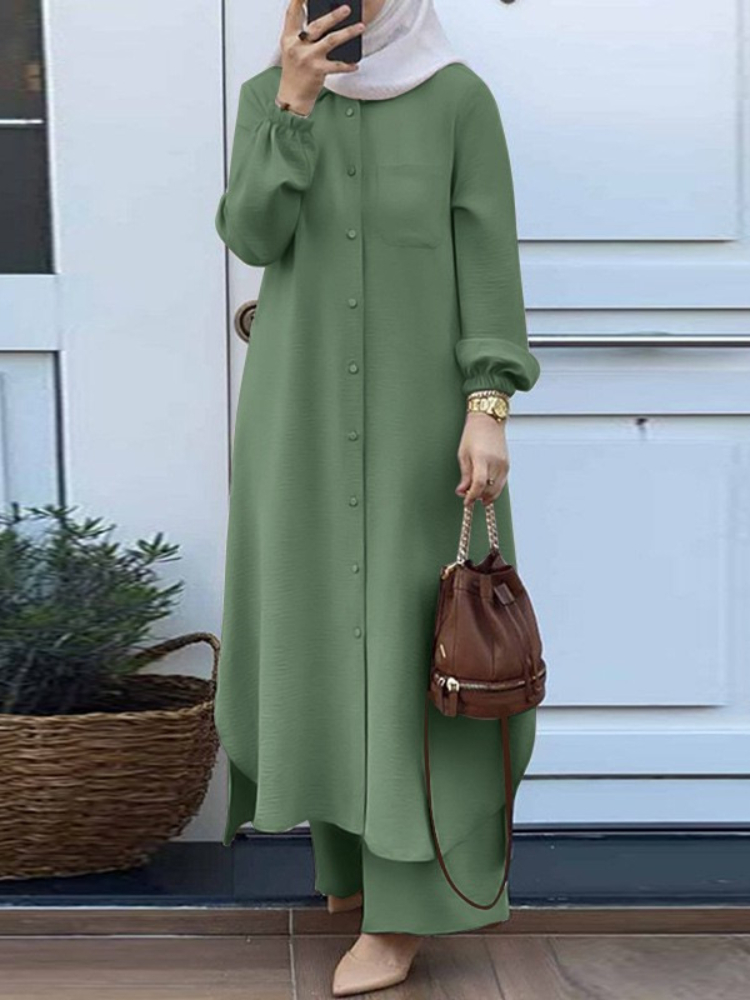 Robe musulmane décontractée pour femmes, chemisier 2 pièces, chemise à manches longues, olympiques pantalons, saoudien, arabe, dubaï, robes boutonnées, automne, 2023