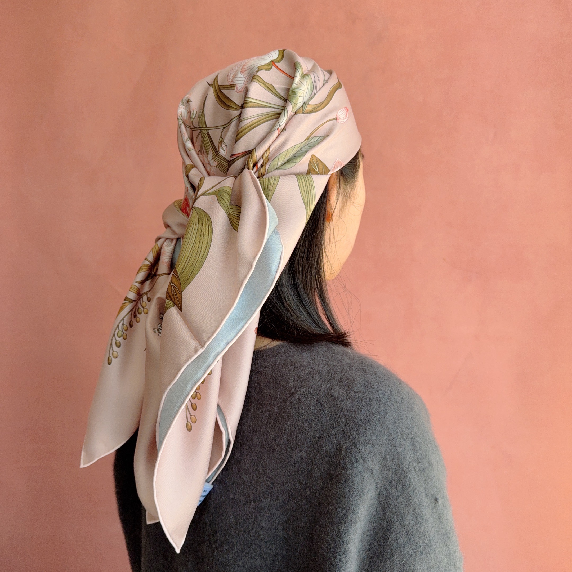 Foulard en soie double face 100% soie, turban, écharpe de cou, châle de luxe pour femme 90x90 18mm d'épaisseur