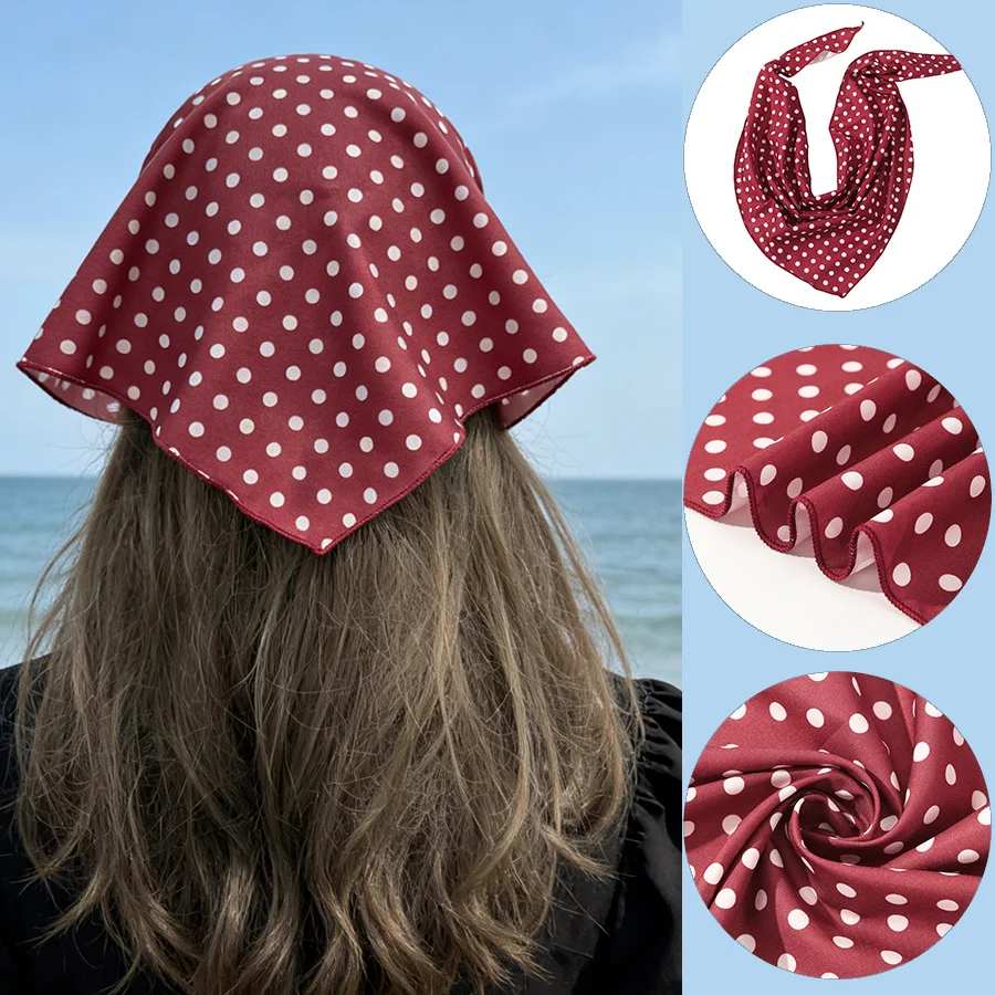 Bandana vintage rouge à pois, foulard triangulaire pour femmes, accessoires pour cheveux, foulard triangulaire bohème, bandeau rétro pour cheveux