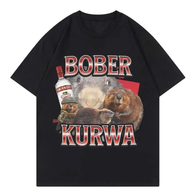 T-shirt Homme Graphique Y2K à Manches Courtes et Col Rond – Motif Souris Amusante Bober Kurwa