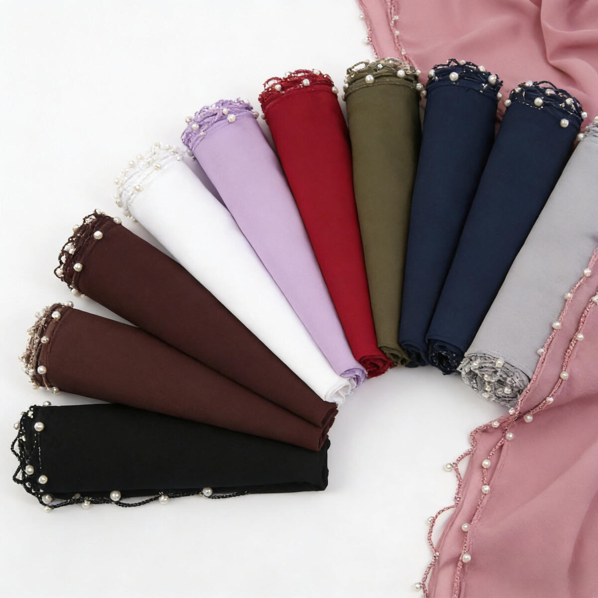 Hijab uni en mousseline de soie perlée, pashmina doux, foulard élégant et léger pour femmes musulmanes, idéal pour le quotidien.