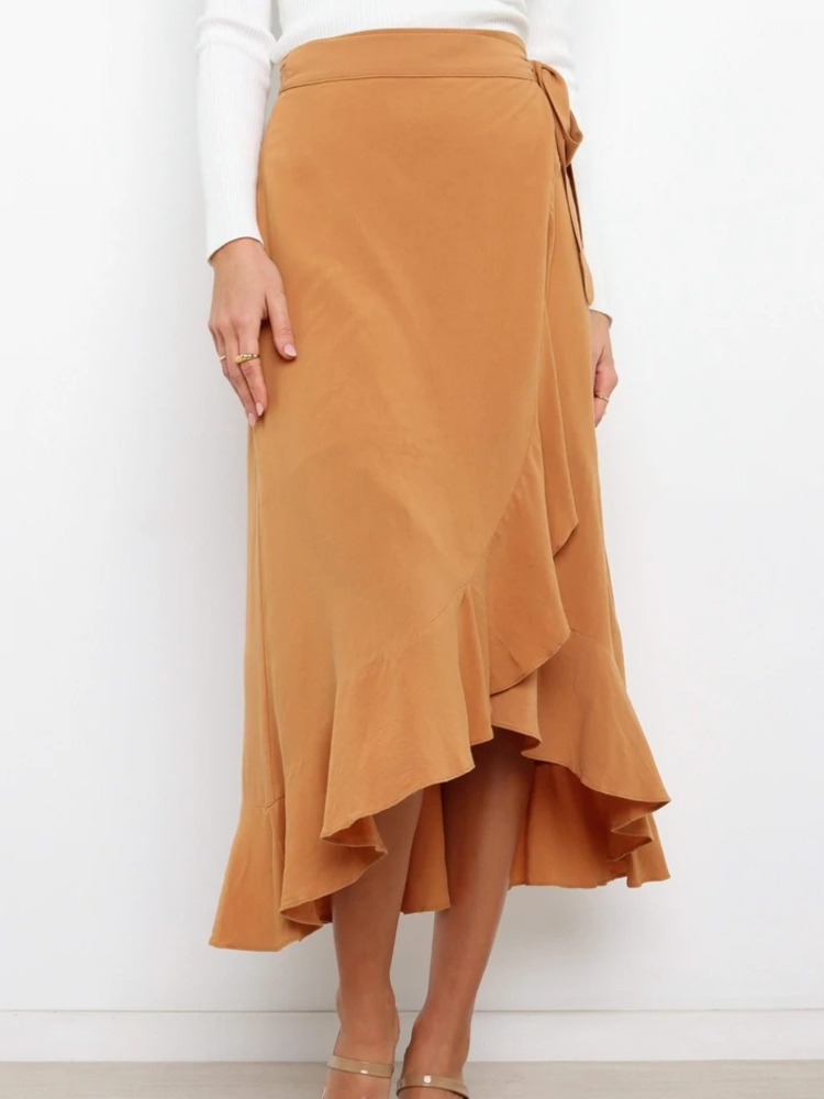 Longue jupe en mousseline de soie rose pour femmes, tenue d'été à lacets irréguliers, couleur unie, taille haute, moulante, noire, 2026