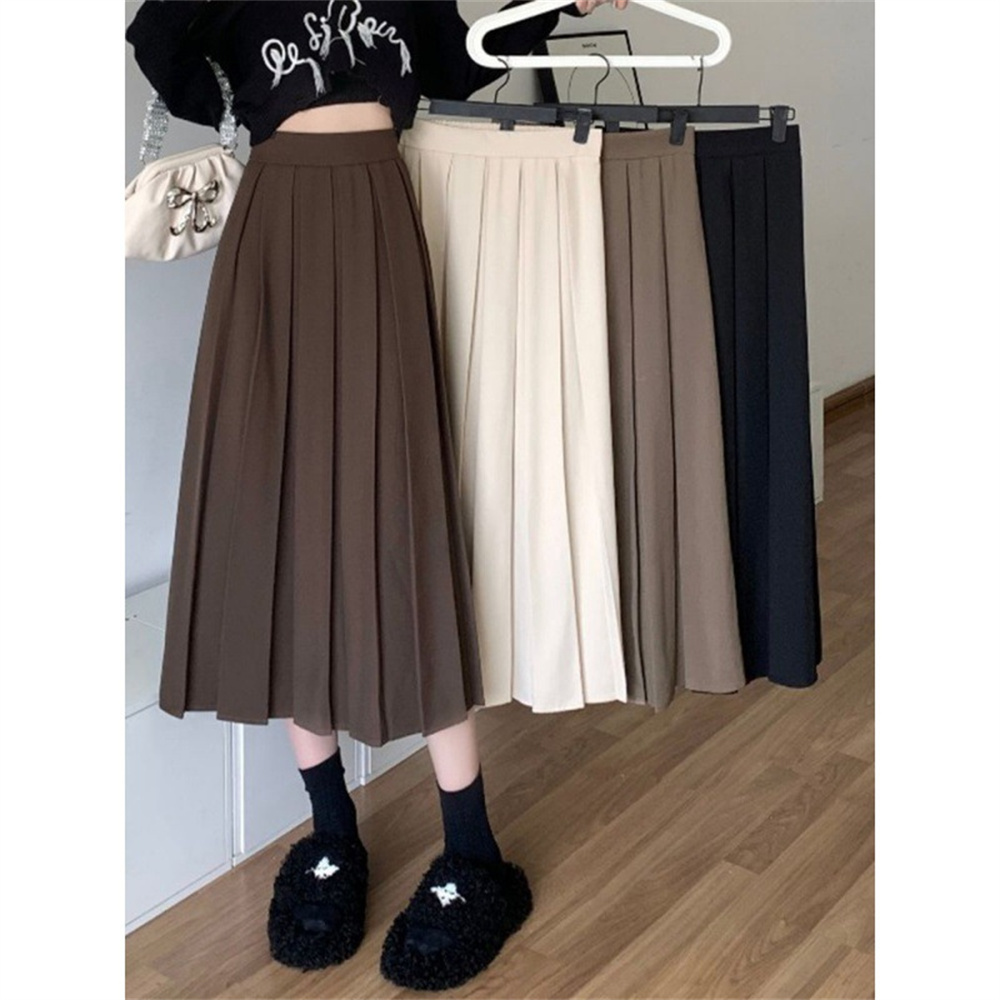 Jupes longues plissées de style coréen pour femmes, jupe noire pour filles, mode, ligne A, 2023