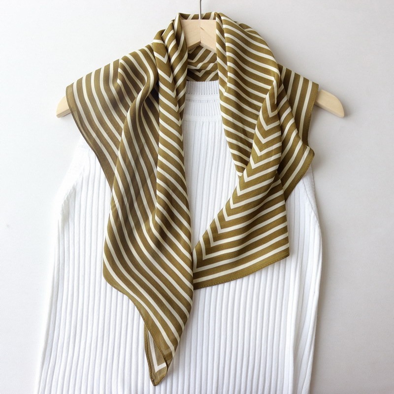Foulard carré de Style Simple nordique pour femmes, marque de luxe, rayé, enveloppe 100% soie naturelle, Bandana pour dames, foulards de bureau