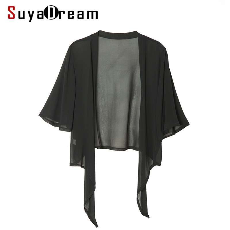SuyaDream – chemisier en soie 100% pour femme, Blouse courte, unie, transparente, tissu de protection solaire, printemps été, 2021