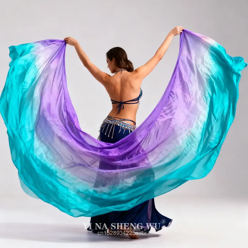 Nouveau Voile de Danse Orientale en Soie, Châles Légers pour Femmes, Voile Dégradé pour Spectacles de Danse