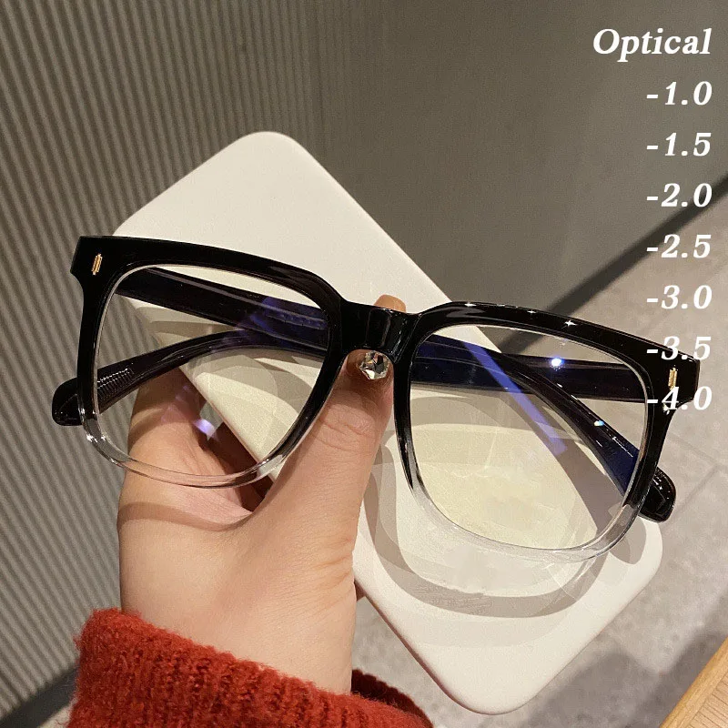 Lunettes de myopie surdimensionnées pour femmes et hommes, anti-lumière bleue, lunettes d'ordinateur, verres dioptriques, lunettes optiques de luxe sur ordonnance