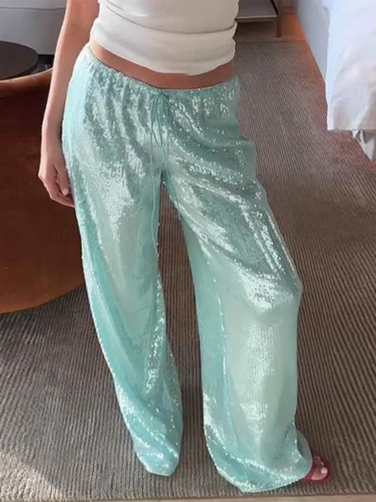 Pantalon décontracté à paillettes pour femmes, ample, taille élastique, jambes larges, mode printemps été 2021, Chic, solide, streetwear pour dames