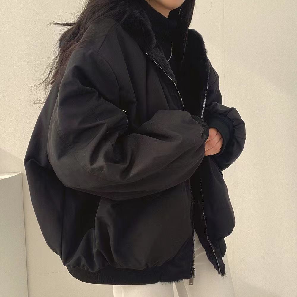 Parkas d'hiver pour femmes, double face, épais, en polaire, coupe ample, veste zippée, style streetwear, manteaux d'extérieur, mode coréenne