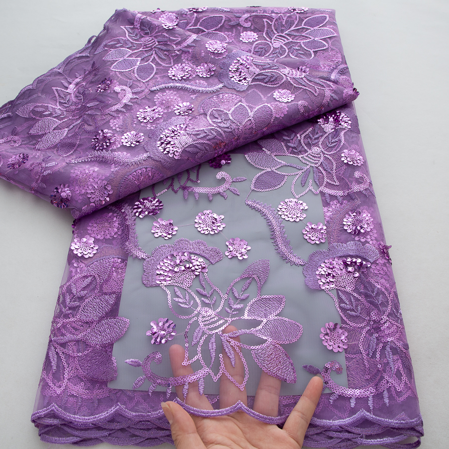 Tissu en dentelle de tulle bleu à sequins, broderie de luxe française pour robe de mariée, tissu en dentelle africaine 2026, matériau en filet de haute qualité A3812