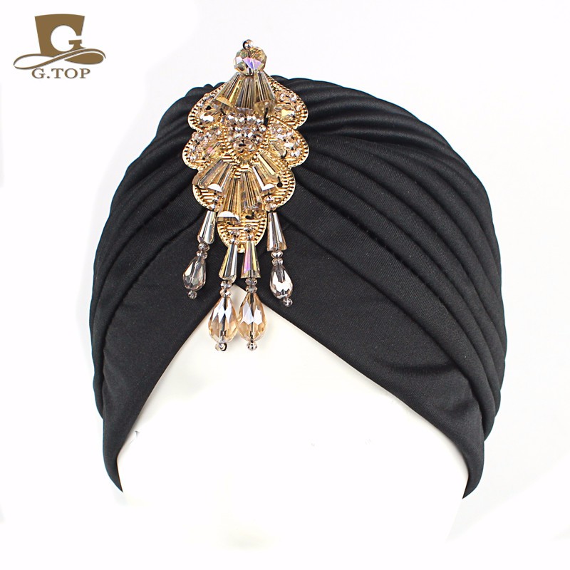 Nouveau luxe Divas turban tête enveloppement chapeau avec pendentif perlé femmes islamique intérieur Hijab casquettes arabe enveloppement tête femme musulman turbante