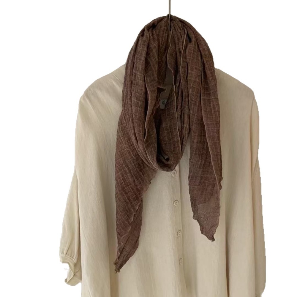 Écharpe rétro unie pour femme, texture gaufrée, châle fin plissé doux, cache-cou fin pour l'automne